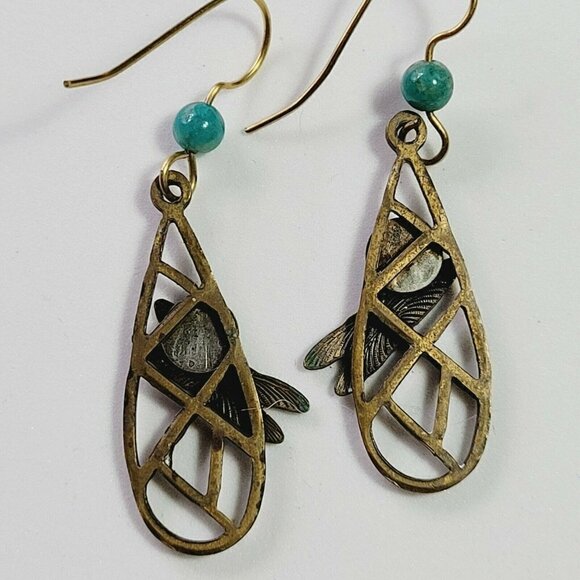 Artisan Made Dragonfly Earrings Drop Dangle Mixed Metals Native Style BOHO 2" - Picture 7 of 8